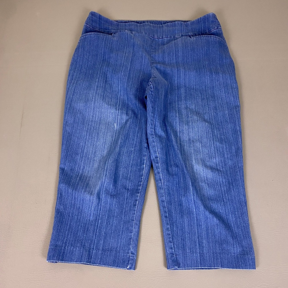 Studio Works Pull On Capri Jeans Women's 16 Blue Stretch Comfort Relaxed Denim